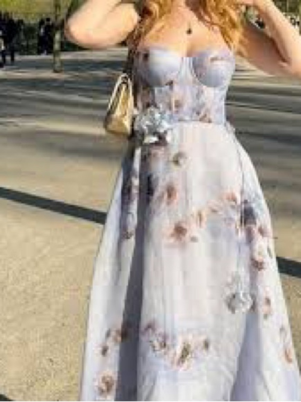 Strapless Floral A-Line Evening Dress in Light Lavender